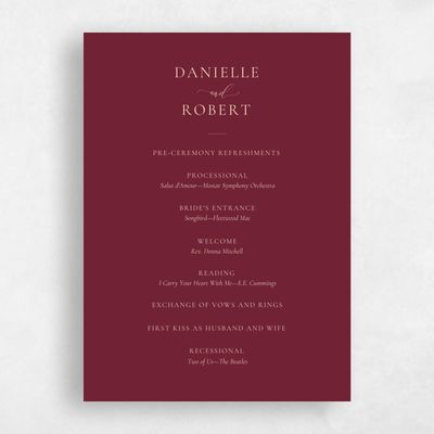 Wine, Red Wedding Program - Barnell