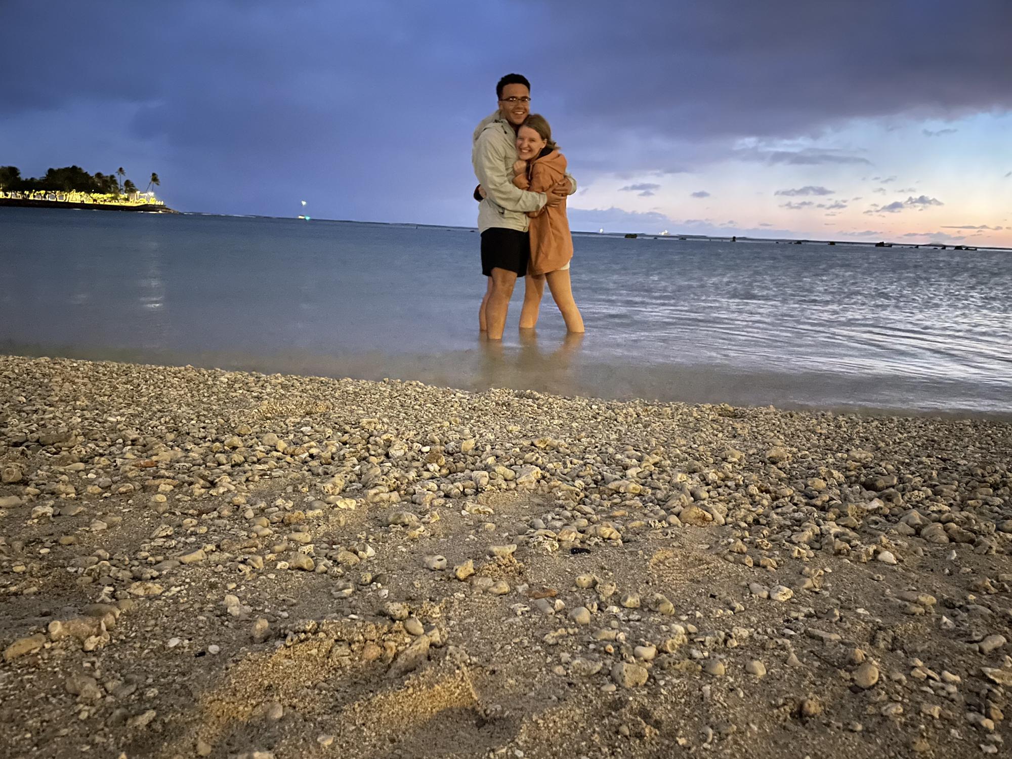 Our first walk on the beach! The water was so cold but it was beautiful to watch the sun go down together!