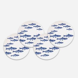 School of Fish Blue Canape Plate, Set of 4