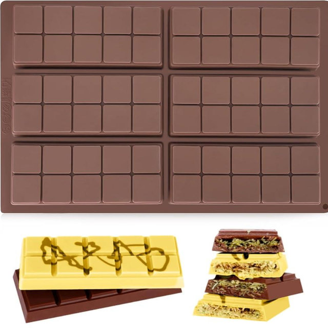 Chocolate Bar Mold, Non-Stick Silicone Chocolate Molds for Stuffed Bar, Food Grade Square Candy Bar Molds for Dubai Pistachio Rod, Snacks, Candies, Desserts (10 Snap)
