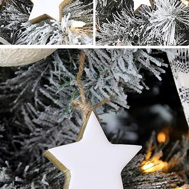 AuldHome Farmhouse Star Ornaments (12-Pack); Wood with White Enamel 2-Inch Star Christmas Decorations, Retro Vintage Enamelware Style