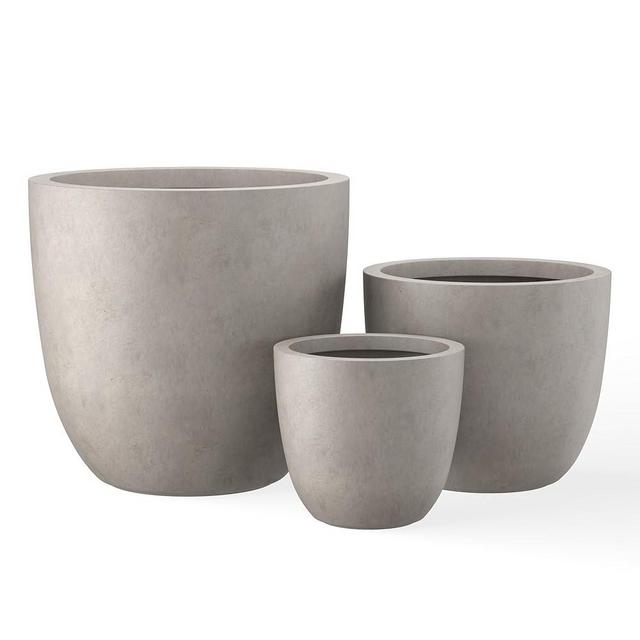 Kante 18",14",10" Dia Concrete Round Planters (Set of 3), Outdoor Indoor Large Planter Pots with Drainage Hole and Rubber Plug for Home Patio Garden, Weathered Concrete