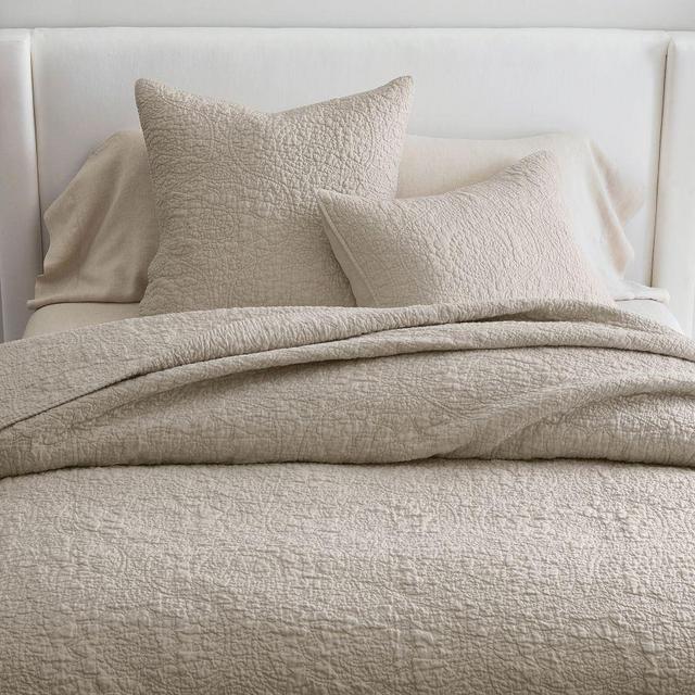 Belgian Flax Linen Floral Stitch Quilt, Warm Gray, King/Cal. King