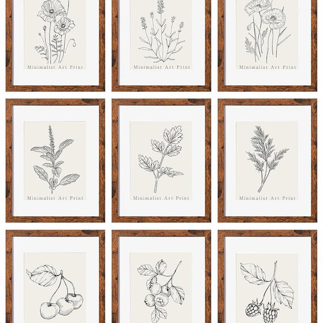 eletecpro 11x14 Picture Frames Set of 9 Farmhouse Gallery Wall Frame Set, Displays 8x10 Photos with Mat or 11x14 No Mat, Rustic Brown Picture Frames Collage Wall Decor for Home Decor