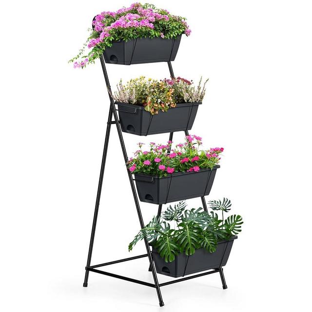 4 Tier Vertical Garden Planter Herb Garden Planter Outdoor Planters for Outdoor Plants Standing Vertical Raised Garden Bed Tiered Garden Vegetable Planter with Drainage Holes (Grey)