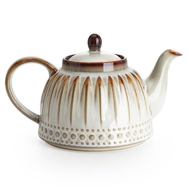 Sweese Ceramic Teapot, Beaded Retro Flower Glaze, 1100ml/37 oz Large Tea Pot for Loose Tea or Bags, Enough for 4 Cups, Nebula Amber