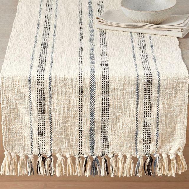 Bennett Stripe Cotton Table Runner, 18x108" - Natural