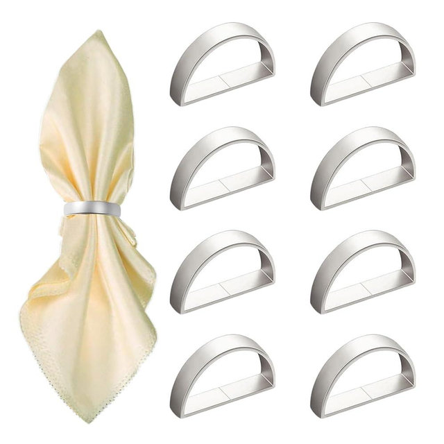 8 Pcs Silver Napkin Rings - Metal Napkin Ring,Stainless Steel Napkin Rings for Table Settings Wedding Christmas Party Dinner Table(Semicircle)