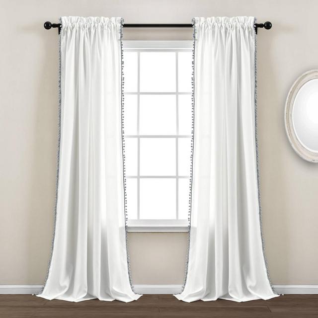 50"x84" Pom Pom Window Curtain Panel Gray - Lush Décor