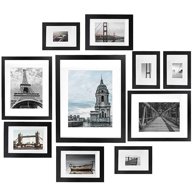 Vsadey Picture Frames Set of 10, 11x14/8x10/5x7/4x6 Inch Photo Frame, Black Collage Picture Frames Kit for Home, Gallery and Office Wall & Table Top Decoration