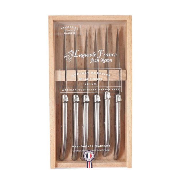 Laguiole Stainless Steel Knives in Wooden Box with Acrylic Lid (Set of 6)