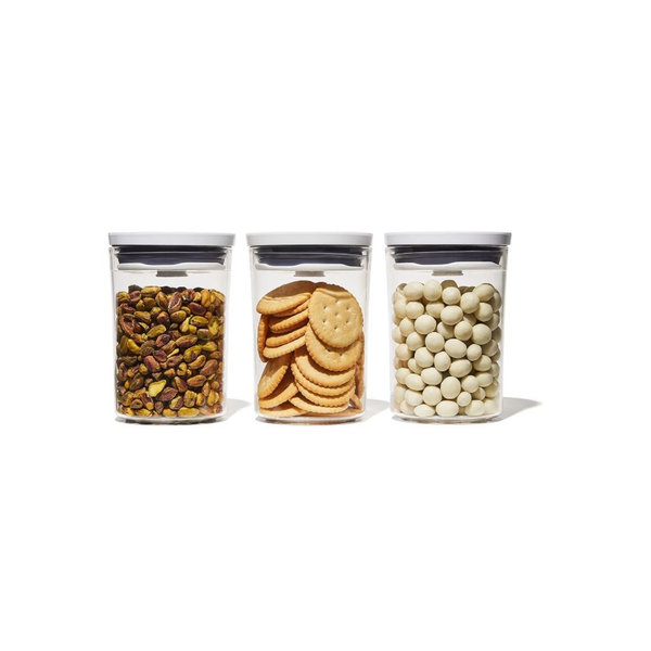 OXO Good Grips 3-Piece Mini Round POP Canisters | Includes three 0.6 Qt/0.6 L Airtight Food Storage Containers | Ideal for tea, sugar cubes | BPA Free | Dishwasher Safe