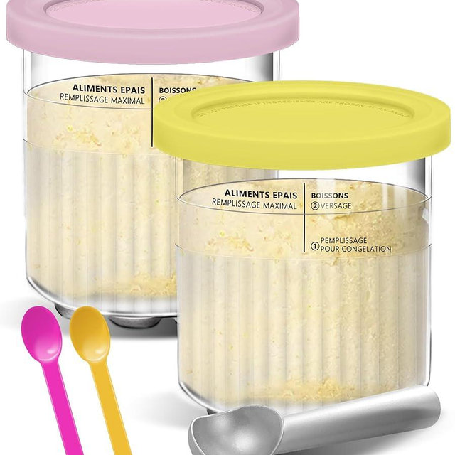 24 oz Deluxe Creami Pints and Lids for Ninja - 2 Pack 11-in-1 Creamy Icecream Containers Cups Jars Tubs Canisters Set, Smoothie Pot Compatible with NC501 NC500 Series Creamer Ice Cream Maker Machine