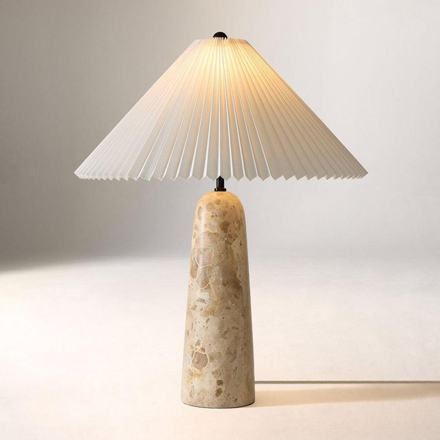Louis Marble Table Lamp, 23", Pleated, Fossil Beige