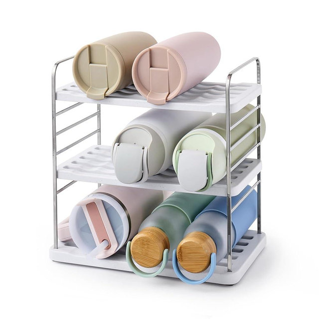 YouCopia UpSpace Water Bottle and Travel Mug Cabinet Organizer, Adjustable Storage Rack for 40 oz Stanley Tumblers, 9 Bottle Premium Edition