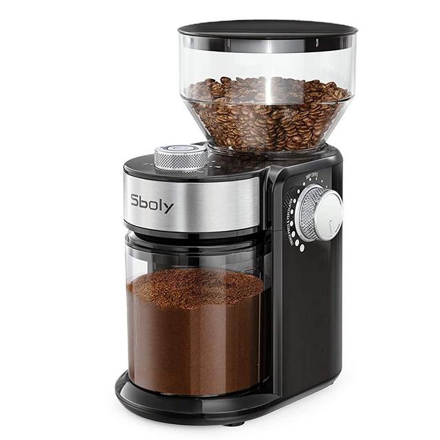 Sboly Electric Burr Coffee Grinder with 18 Grind Settings, Adjustable Burr Mill Coffee Bean Grinder for Espresso, Drip Coffee, French Press and Percolator Coffee, Cleaning Brush Included