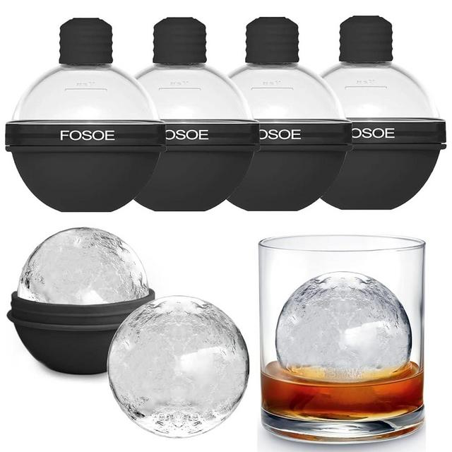 Large Ice Ball Molds, Whiskey Ice Mold, Ice Ball Maker Mold with Lids, Round Ice Cube, Easy Release Silicone Sphere Ice Cube Tray for Whiskey, Cocktails, Bourbon and Drinks - Set of 4