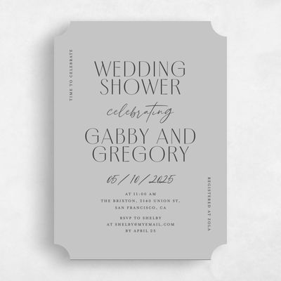 Grey Ticket Wedding Wedding Shower Invitation - Brooklyn Portrait