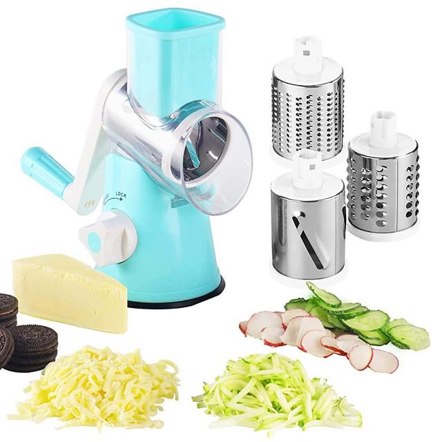 Rotary Cheese Grater - 3-in-1 Stainless Steel Manual Drum Slicer, Rotary Graters for Kitchen, Food Shredder for Vegatables, Nuts and Chocolate(Blue)