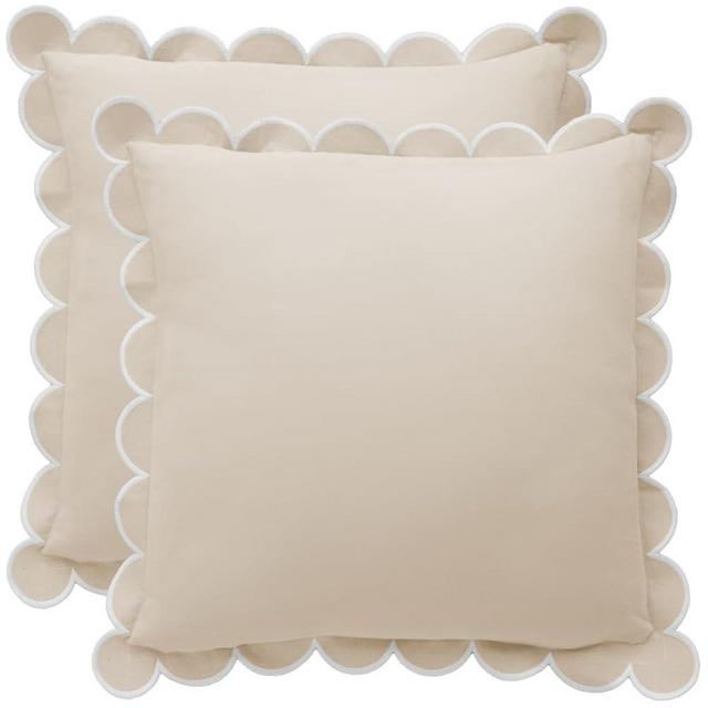 BEBE BASK Scalloped Pillow Cover - Set of 2-18 x 18 Inch - Scallop Pillow Cover – Beige and White Scalloped Pillows - Scallop Pillows - 100% Cotton - Grandmillennial Style (Natural/White)
