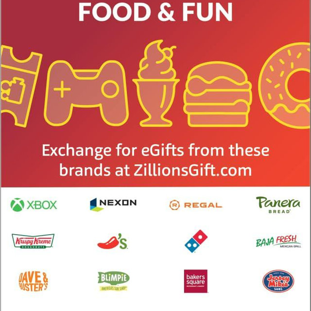 Zift Zillions Food & Fun Dining Gift Card