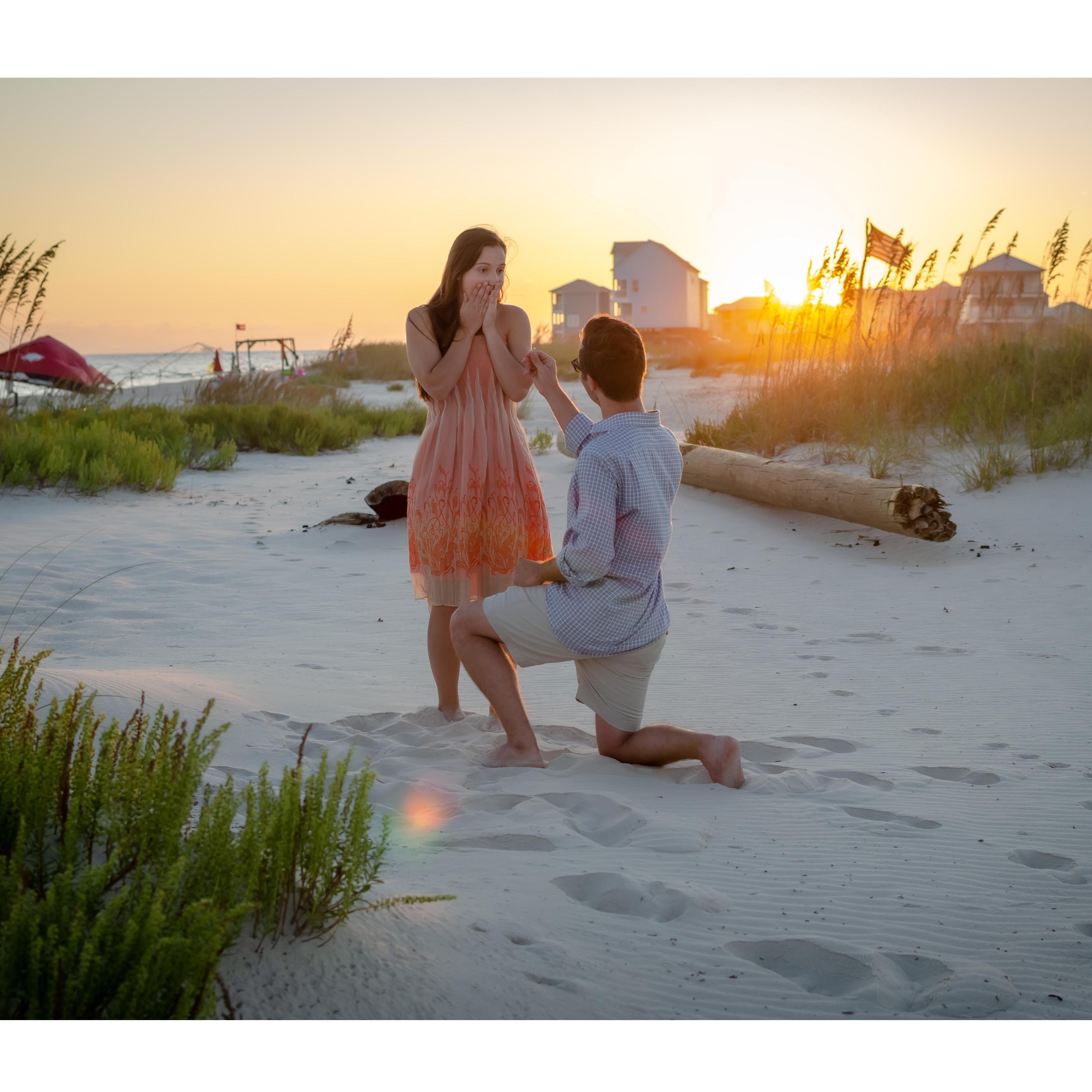 when Brandon popped the question! sunset at a Fort Morgan Beach (September 2019)