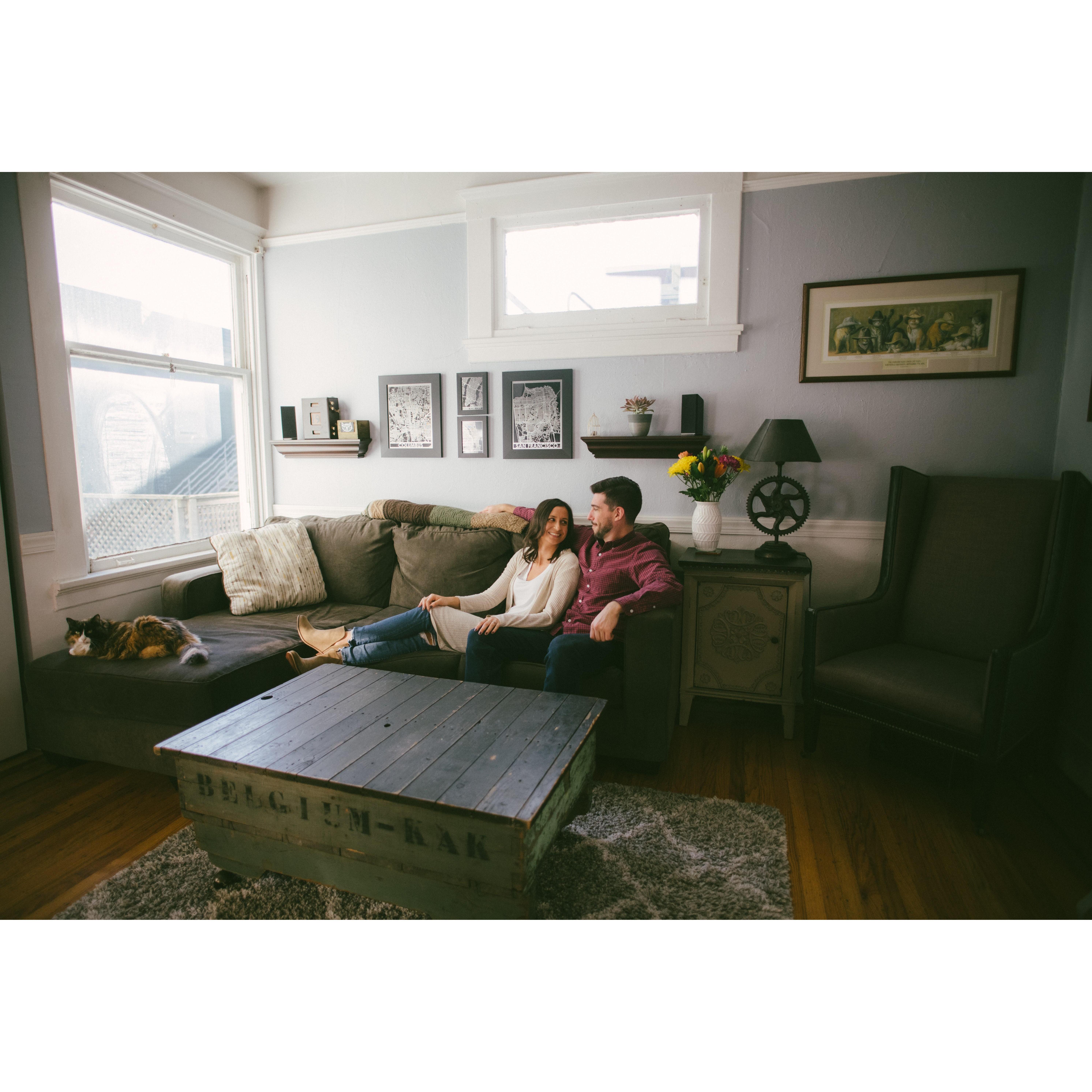 Engagement pics @ our SF apartment w/Jezebelle- 2019