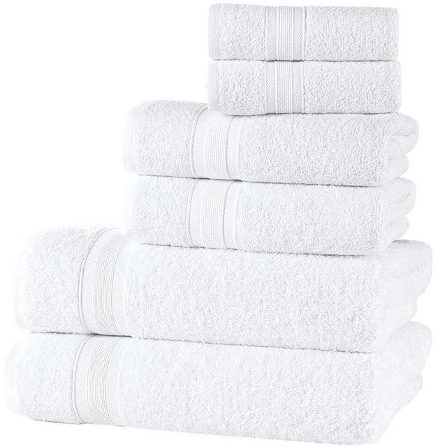 All Design White Bath Towels Set Quick-Dry, Soft, High Absorbent 100% Cotton Towels for Bathroom Guests Pool Gym Camp Travel College Dorm (6 Piece Towel Set, White)