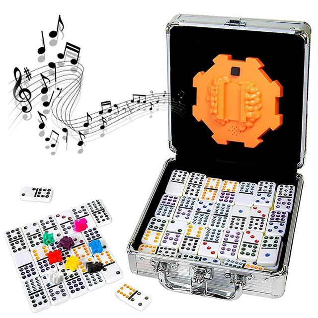 Yinlo Mexican Train Domino Set with Sound Effect, Dominoes Set for Travel, 91 Tiles Double 12 Colored Dominoes Travel Game Set with Aluminum Case for Kids and Families