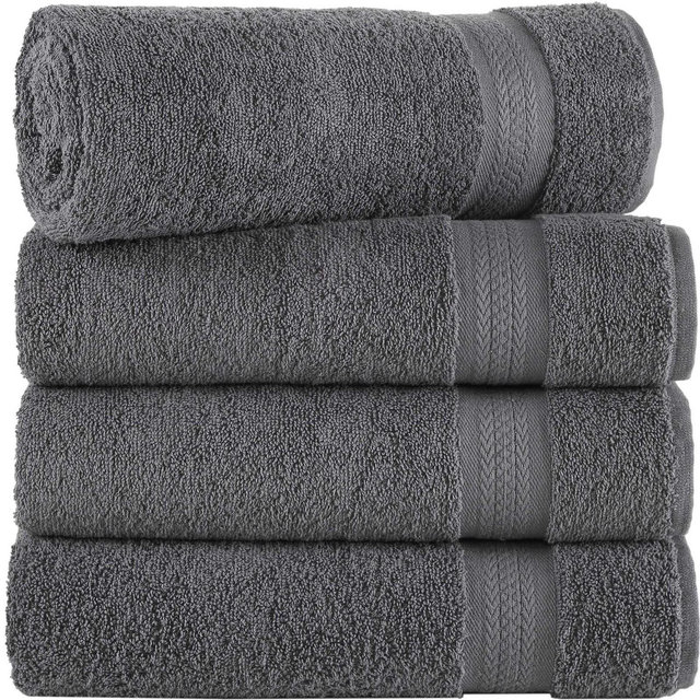 REGAL RUBY 4 Pack Grey Bath Towels Quick-Dry High Absorbent 100% Turkish Cotton Towel for Bathroom, Guests, Pool, Gym, Camp, College Dorm, Shower