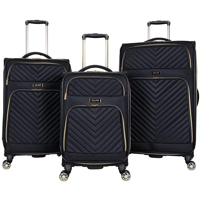 Kenneth Cole Reaction Women's Chelsea 3-Piece 20"/24"/28" Chevron Quilted Softside Expandable 8-Wheel Spinner Luggage Set, Black