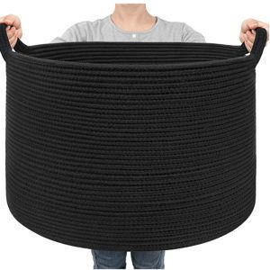 Goodpick Large Blanket Basket, 22"X 14" Woven Rope Basket, Black Blanket Storage for Dirty Clothes, Kids Toy Storage Organizer Bins, for Living Room