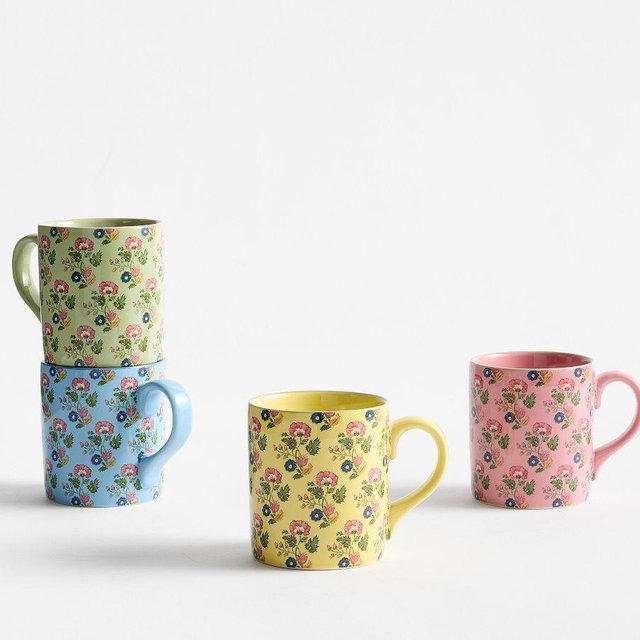 Botanical Bunny Stoneware Mugs, Mixed Set of 4 - Multi