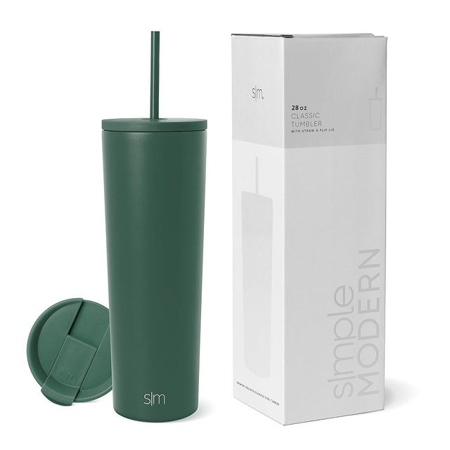 Simple Modern Insulated Tumbler with Lid and Straw | Iced Coffee Cup Reusable Stainless Steel Water Bottle Travel Mug | Gifts for Women Men Her Him | Classic Collection | 28oz | Forest