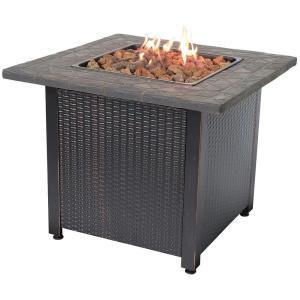30 in. Steel LP Fire Pit with Faux Slate Mantel
