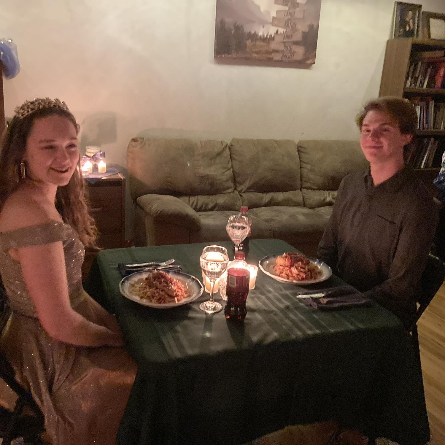 Made a special dinner together and had a fancy dinner in the living room, just for fun!