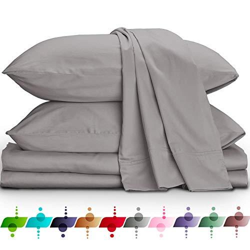 URBANHUT Egyptian Cotton Sheets Set (4 Piece) 800 Thread Count - Bedspread Deep Pocket Premium Bedding Set, Luxury Bed Sheets for Hotel Collection Soft Sateen Weave (Queen, Silver Grey)