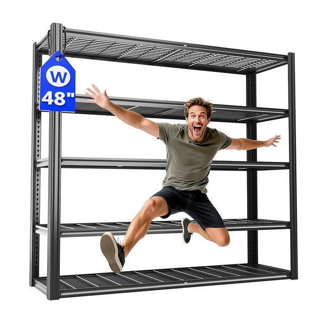 VDEVY 48" W x 72" H x 24" D Garage Shelving Heavy Duty, 5 Tier Adjustable Metal Shelves Storage Rack, 3030 LBS Large Industrial Shelving Unit for Basement, Warehouse, Garage Organization