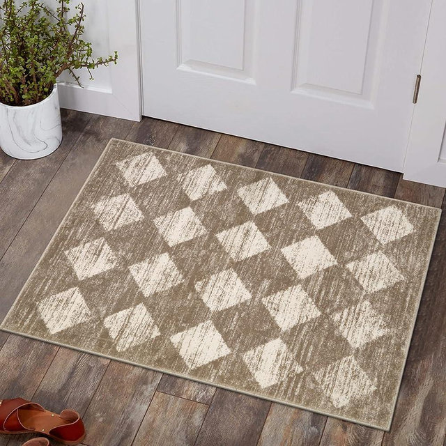 Lahome Moroccan Treills Area Rug - 2x3 Small Beige Bathroom Rug Door Rugs for Entryway Indoor, Checkered Washable Non Slip Throw Carpet for Bathroom Powder Room Kitchen Bedroom Front Door