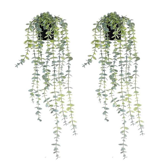 Fake Vines Artificial Hanging Plants Fake Eucalyptus Plants Potted Greenery Vines in Black Pot for Home Indoor Outdoor Decor 2 pcs