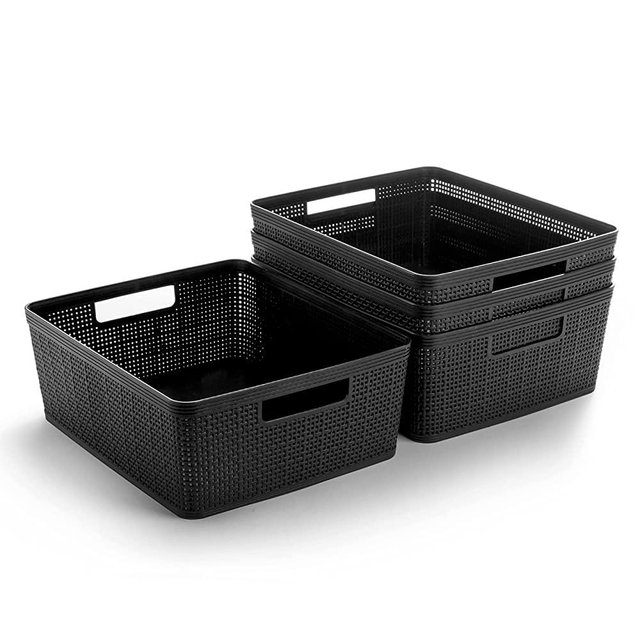BINO Woven Plastic Storage Basket (4PK- M, Black)
