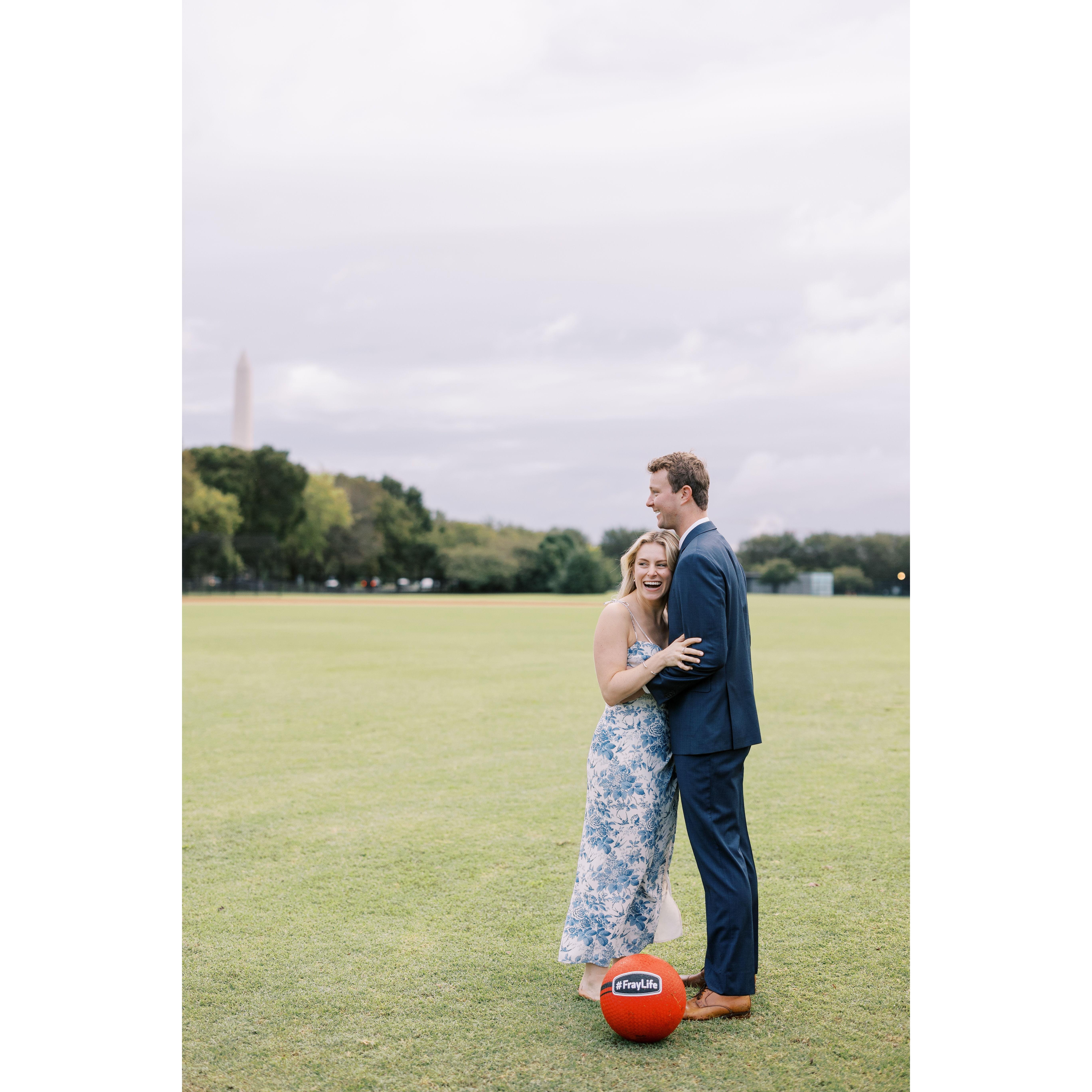 Had to get a few pictures of us with a kickball during our engagement shoot - September 2023