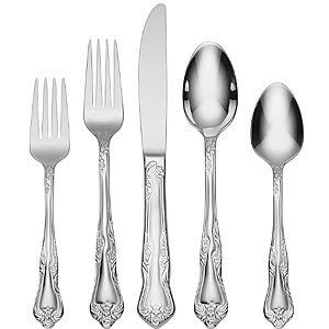 Oneida Silverware Set For 8, Azalea 45-Piece Everyday Flatware Set with Serving Utensils, Floral, Service For 8, 18/0 Stainless Steel, Dishwasher Safe, Knives Spoons And Forks Sets (Silver, 45 Pieces)