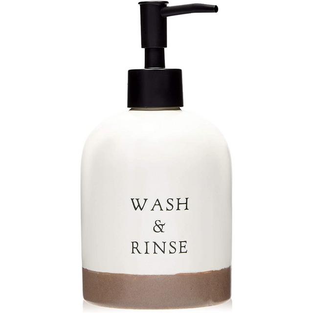 Farmlyn Creek Ceramic Hand Soap Dispenser, Rustic Decor & Accessories for Kitchen & Bathroom, Wash and Rinse, 14 Oz
