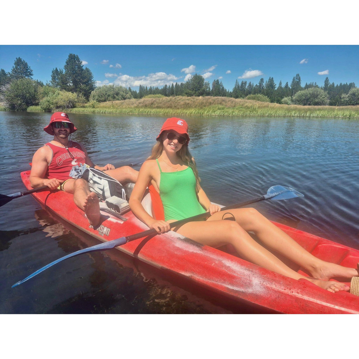 Kayaking the Deschutes River in Sunriver, Oregon where we were vacationing with both of our families!