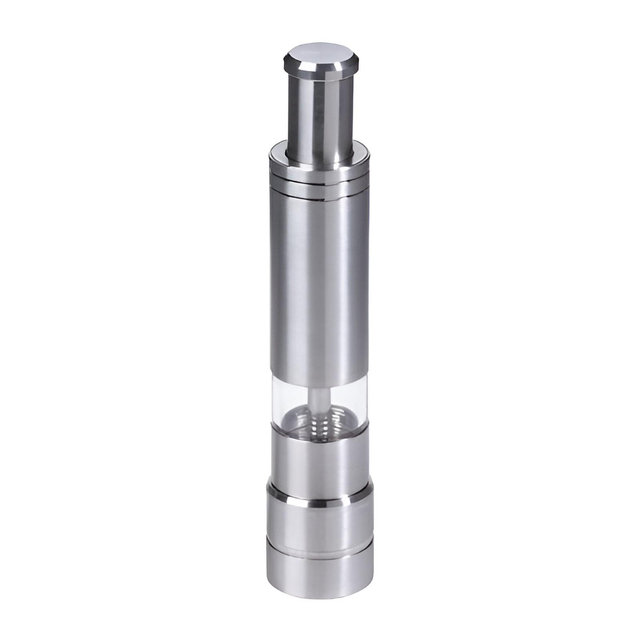 Fletchers Mill Stainless-Steel Pump and Grind Pepper Mill, Modern Thumb Button Grinder, One-Handed Operation, Perfect For Restaurant Staff
