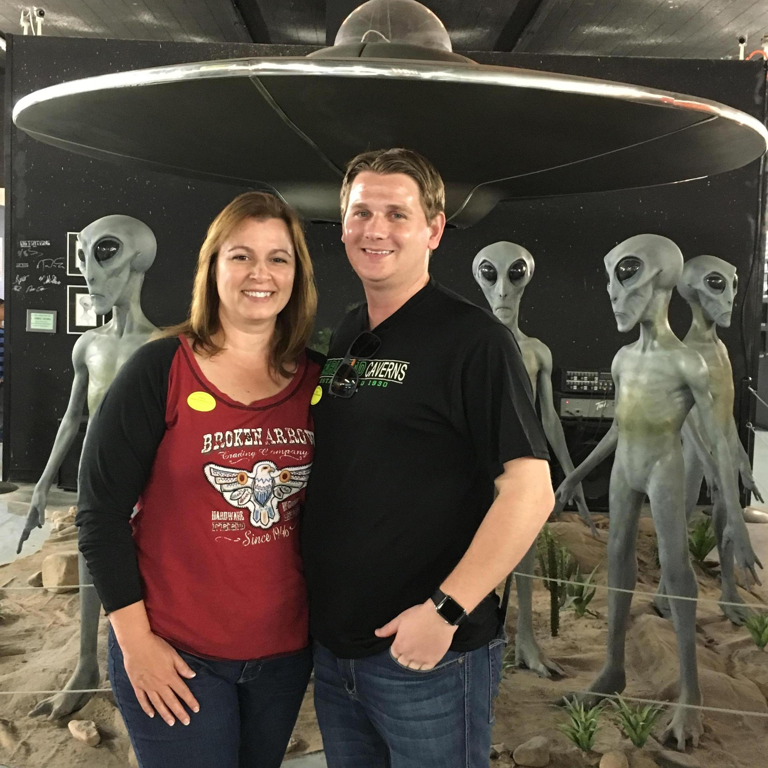 We both share a fascination with aliens! This is in Roswell, NM... a bucket list location for us!