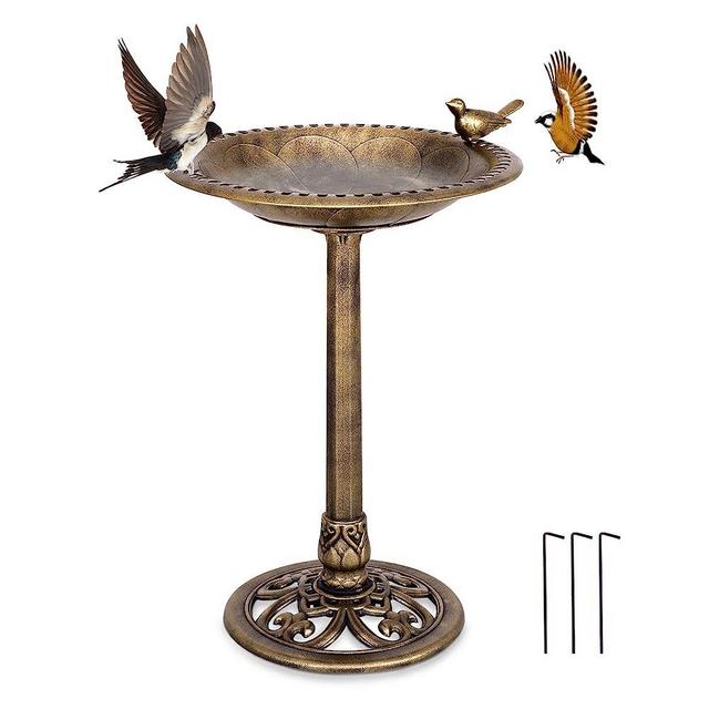 Giantex 28 Inch Height Pedestal Bird Bath, Vintage Standing Bird Feeder w/Antique Flower & Bird Decoration, Lightweight, Bird Baths for Outdoors Garden Yard Patio Decor (Copper)