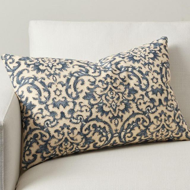 Reilley Embroidered Lumbar Throw Pillow Cover, 16" x 26", Blue