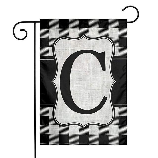 YANGHOME Monogram Initial C Burlap Garden Porch Lawn Flag Farmhouse Decorations Mailbox Decor Welcome Sign 12x18 Inch Small Mini Size Double Sided Flax Nylon Linen Fabric